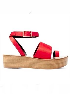 Tibi Janie Satin Flatform Sandal Red Satin Size 8